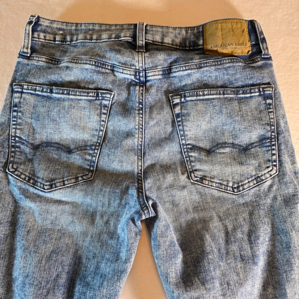 American Eagle Slim Taper Flex Distressed Jeans Mens 29x30 Blue Acid Wash Denim